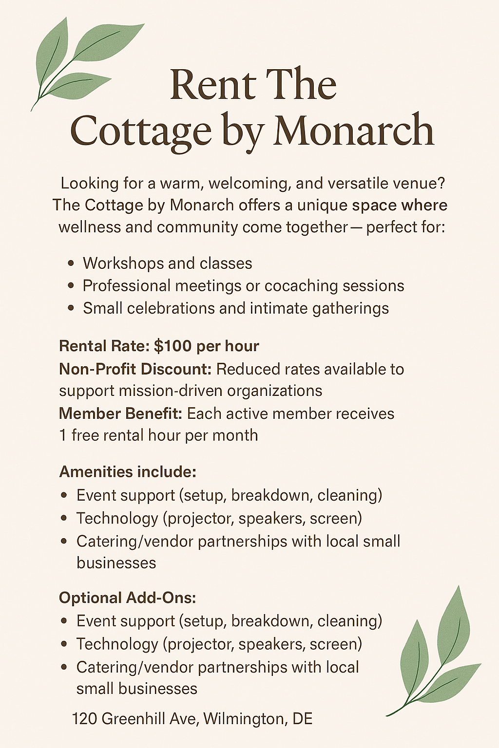 The Cottage by Monarch Space Rental